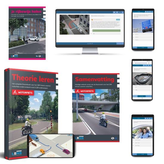 Motor Theorieboek 2026 Rijbewijs A met Maand Onbeperkt 3250 Examen oefenvragen + 50 Examens + 8 Toetsen || Samenvatting + Apps + Praktijkgids CBR Rijbewijs A Halen - Lens Media